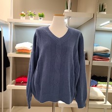 헤이린뉴욕 꼬임 브이넥 니트 티셔츠 HK4KT1028 블루