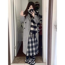 ANYOU 그레이 모직 코트 여 춘추 고급스러운 하프 모직 코트