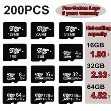SD 메모리 카드 TFSDCard 200PCs 16GB 32GB 64g 128g 256g 80 MS Class10 무료 맞춤형 128GB 카메라 휴대폰 공장 도매
