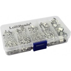 LolliBeads (TM) 실버 도금 배럴 가죽 코드 엔드 랍스터 걸쇠 및 연장 체인 키트 모듬 팩 (60 세트)