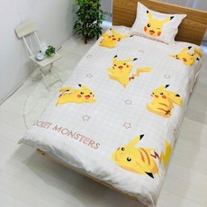 (일본 브랜드 정품) 이불 커버 세트 포켓몬 피카츄 150x210cm 싱글 포켓 몬스터 캐릭터 상품 (이불 베개 커버) 옐로우 4621397