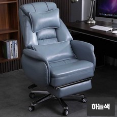 리클라이너 의자 침대형 컴퓨터 게이밍 중역 사무용, 블루 가죽 알루미늄 팔걸이, 1개