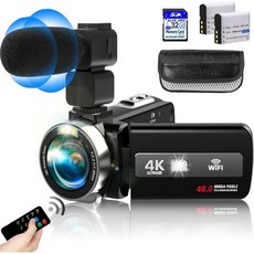 희곰 비디오 카메라 캠코더 풀HD 4K 60FPS 48MP WiFi IR 나이트 비전 블로깅 유튜브 디지털 레코더 18X 줌 3.0인치 터치 스크린 배터리 2개 32G SD 카