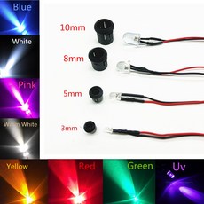 투명 LED 다이오드 DC3V 5V 12V 24V 3MM 5MM 10MM 레드/그린/블루/옐로우/UV/오렌지/핑크/핫/화이트/RGB 프리-20 개 케이블, 15)5V 3MM - Blue, 20개