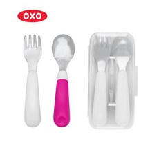 OXO 옥소 토트 스푼 포크 케이스 세트 [당일 발송] 아동용 어린이 온더고 핑크 BPA FREE 미끄럼방지 유아 이유식 숟가락 도시락 6개월 돌아기 선물