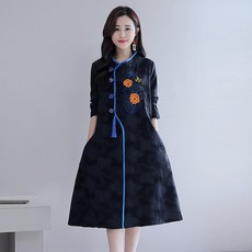 가바바 여성 원피스 꽃자수 치파오 느낌 데일리 롱원피스 G32994 +로또플레이 상품권 증정