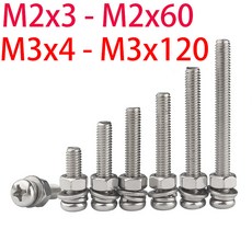 콤비네이션 볼트 세트 M2 M3 A2 필립스 나사 304 스테인레스 스틸 원형 헤드 나사 와셔 및 너트 세트 볼트 조립, [23] M2x45 20pcs