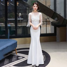 머메이드 화이트 이브닝 드레스 피로연 결혼식 2부 약혼식 원피스