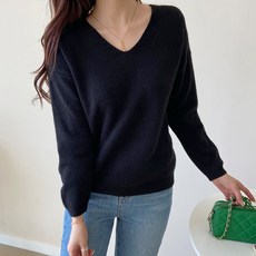 데일리앤 여성 베이직 루즈핏 브이넥 니트 린느
