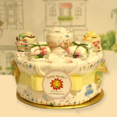 하기스기저귀 케이크1단 베글 스페셜 - 기저귀20개+아기내의+캐릭터양말+무형광 손수건 포함, 1개