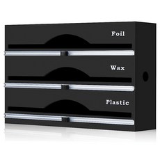 ThanKiu2 고광택 랩 오거나이저 커터 포함 3 in 1 디스펜서 아크릴 알루미늄 호일 플라스틱 양피지 롤 걸이용 홀더 상자 보관 스마트하고 깔끔한 주방 서랍 정리함 블랙, Black, 1개