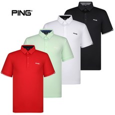 핑 PING 남성 소매 라인 포인트 카라 반팔 티셔츠 112A2TO902