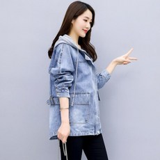 빅사이즈 후드 탈부착 데님 점퍼 청자켓 야상 셔츠 사파리 재킷 봄 가을 여성 긴팔 자켓 바람막이 포켓 워