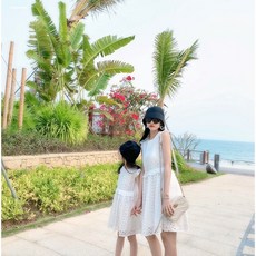 어머니 여성 패밀리룩 솔리드 무지 0보이핏 볼륨 여름옷 해변 바캉스 프린세스
