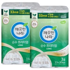 깨끗한나라 순수 프리미엄 3겹 화장지 33M 30롤 x2개, 깨끗한나라 순수 프리미엄 3겹 화장지 33M 30롤 x