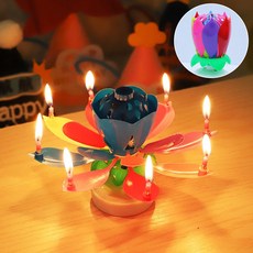 생일 초 연꽃 케이크 왕홍 어린이 창의 노래 음악 이중 서프라이즈 꽃이 피는 회전 초, 컬러단층