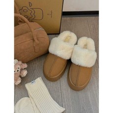 겨울용 슬리퍼 굽높은 슬리퍼 보온 안감 어그 슬리퍼 밴딩 겨울 양털 슬리퍼 키높이 슬리퍼, 1개