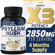 프리미엄 차전자피 캡슐 2850mg - 4개월분 - 호로파 강황 생강 - 소화기 건강 및 규칙성 지원 - 240 캡슐, 1개, 240정