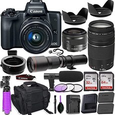 [미국] 511759 Canon EOS M50 Mirrorless Camera (Black) w/M-Adapter & Canon Lenses - EF-M 15-45mm f/3.5-, 단일상품
