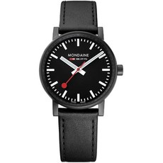Mondaine 가죽 스트랩 블랙 모델과 MONDAINE SBB 스테인레스 스틸 스위스 쿼츠 시계 : MSE.35121.LB