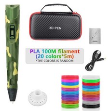 어린이용 3D 드로잉 펜 LCD 스크린 호환 PLA 필라멘트 장난감 크리스마스 선물 3D 프린팅 펜, 22) army green 100M, army green 100M