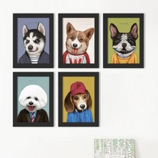  데코밍샵동물들의초상화_강아지와고양이_액자세트_벽걸이프레임액자, 화이트 