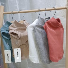 허리긴 강아지 민소매 목티 실내옷 목폴라티 이너티 나시 내복 닥스훈트 롱티 2XL까지, 2XL, 베이지 민소매목폴라티, 1개