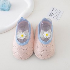 안전한 보행기 여아용 첫 워커 신발 0-6 개월 미끄럼 방지 양말 부츠 꽃 메쉬 유아용 귀여운 아기 여름, [01] Inner length 11.5cm, [03] Pink, 1개