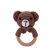 몬테소리 장난감 1 개 아기 Teether 음악 딸랑이 동물 크로셰 코끼리 기린 반지 나무 체육관, [09] bear, 1개