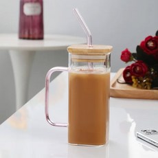 사각 유리 머그잔 아침 식사 우유 커피 컵 전자레인지 투명 파티 맥주 용기 400ml