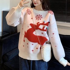 다온 54UU91S5 여성 크리스마스 라운드넥 니트 스웨터 겨울가을