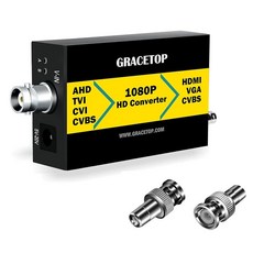 GRACETOP RCA to HDMI 컨버터 BNC to HDMI 컨버터 CVBS/TVI/CVI/AHD to HDMI/VGA/CVBS 컨버터 어댑터 루프아웃 720P/1080P/, GRACETOP RCA to HDMI 컨버터, BNC, 1개