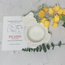 곰돌이 접시 베어 볼 도자기 빈티지 파스타 그릇 라자냐 떡볶이 레트로 그라탕 그릇, 블루