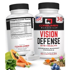 Consumer Nutrition 성인용 눈 건강 보충제 - 비타민 A 루테인 타우린 강황 뿌리 포도씨 추출물 및 밀크 씨슬 씨앗으로 지원 보호 시력 방어 60개입, 1개