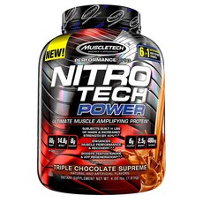 MuscleTech NitroTech Power 머슬텍 니트로테크 파워 근육증폭 프로틴 단백질파우더 1.81kg 초콜릿 보충제 테스토스테론 남성호르몬 노익스부스터, 1set, 1set