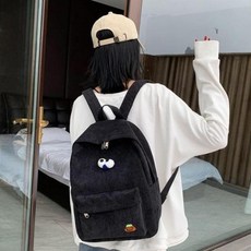 유니퍼스트 패션 가방 인형 브로치 3만원대 선물 장식이 탈부착 가능한 코듀로이 백팩 E-1602131