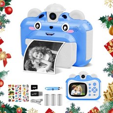 용 즉석 프린트 디지털 카메라 20MP 셀카 비디오 장난감 612세 소녀용 크리스마스 생일 블루, Blue, 1개