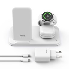 프롭스 3in1 무선충전기 갤럭시워치 갤럭시 버즈 / 25W 충전기 포함, 화이트,