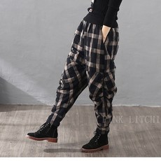 체크 항아리 바지 팬츠 여성 빅사이즈 si17YSZ418HL07