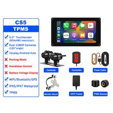 모터사이클 블랙박스 0인치 블루투스 1080P 오토바이클 오토 ANDROID 안드로이드 내비게이션 VSYS WIFI CARPLAY 방수 전면 카플레이 모드 후면 GPS 주차 TPM, 없음, 2) CS5 TPMS