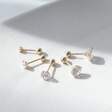 올댓골드 14K 4프롱 4발 피어싱 시뮬럿 다이아몬드 2mm 3mm 4mm