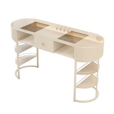 네일테이블 시술대 유리 책상 매니큐어 1인 작업대, 1개, 반원형ㅣ골드/그레이 120cm