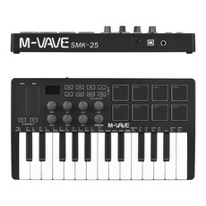 M-VAVE 블루투스 백라이트 트리거 패드 25 키 USB MIDI 키보드 컨트롤러 8 RGB 드럼 SMK25 미디 컨트롤러, Black - movieboxmediaplayer