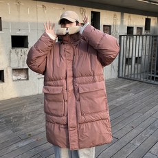 직사각형 남성 트렌드 하프기장 패딩점퍼 램스울 넥 저고리 와이드 루즈핏 공 룩