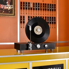 LP플레이어 턴테이블 축음기 블루투스턴테이블 lp플레이어 Gramovox 그래미 수직 비닐 레코드 플레이어 레트로 거실 유럽 홈 오디오, 60 주년 기념 에디션 옵 시디 언 블랙