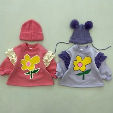 [이모맘] F/W 아동유아 어깨프릴 한송이꽃 기모 맨투맨 티셔츠 여아공주티 FB04