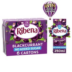 영국 리베나 Ribena Blackcurrant 노슈가 블랙커런트 주스 드링크 팩, 18개, 250ml