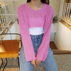 상상그이상 여성용 국내제작 크런키 크롭 꽈배기 긴팔니트 라운드넥 볼레로 니트 여름숏니트 수영복 커버업 시스루 여리핏 7컬러 루즈핏 크롭아우터