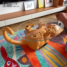  가필드 테이블 캐릭터 귀여운 동물모양 유리 거실탁자, 주황색 섹션 120x80x45 