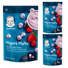 Gerber 요거트 멜츠 어린이 동결건조과일 8+개월 28g, 믹스 베리 (Mixed Berries), 3개